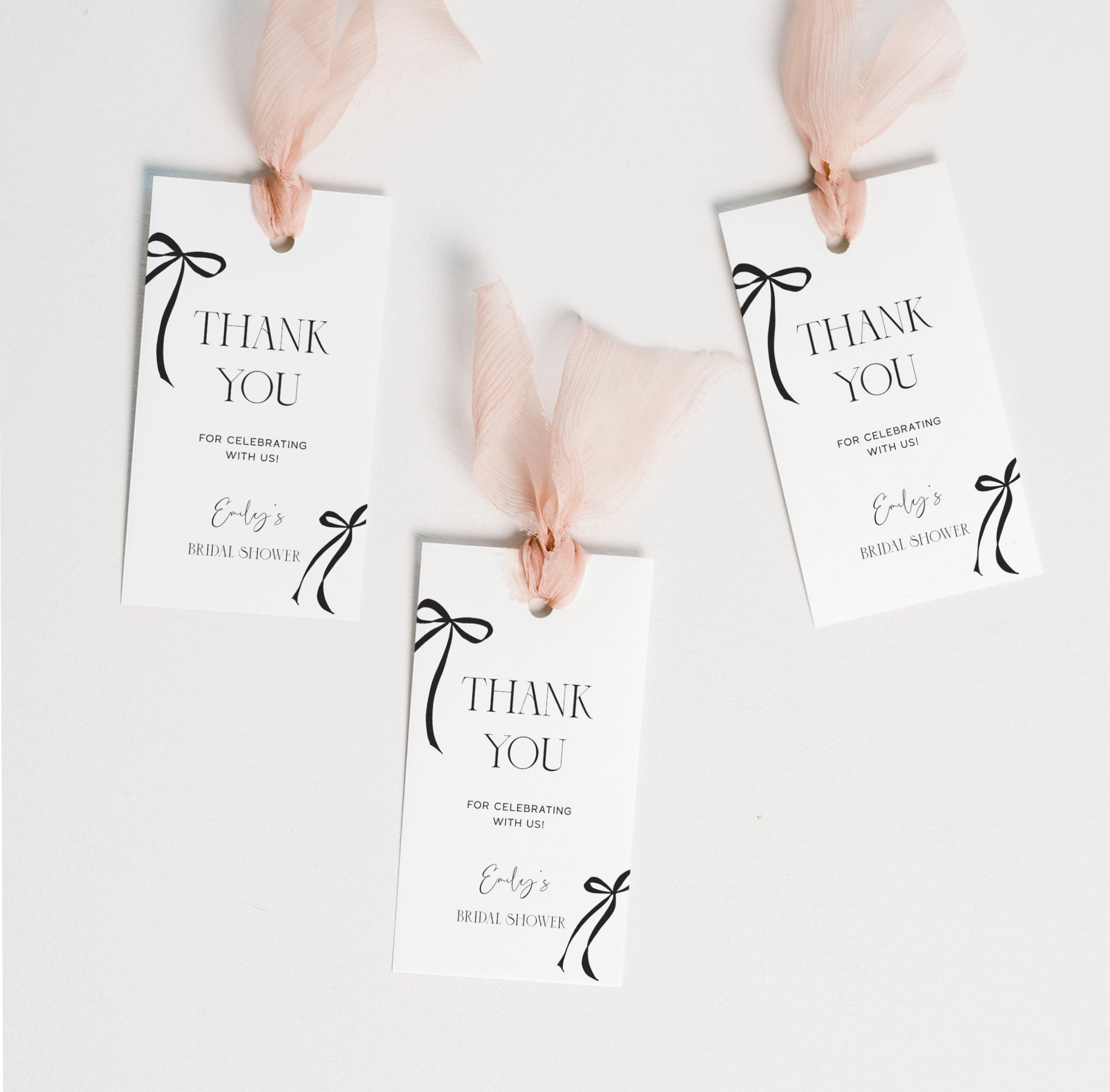 Black Bow Bridal shower Favour Tag digital Template