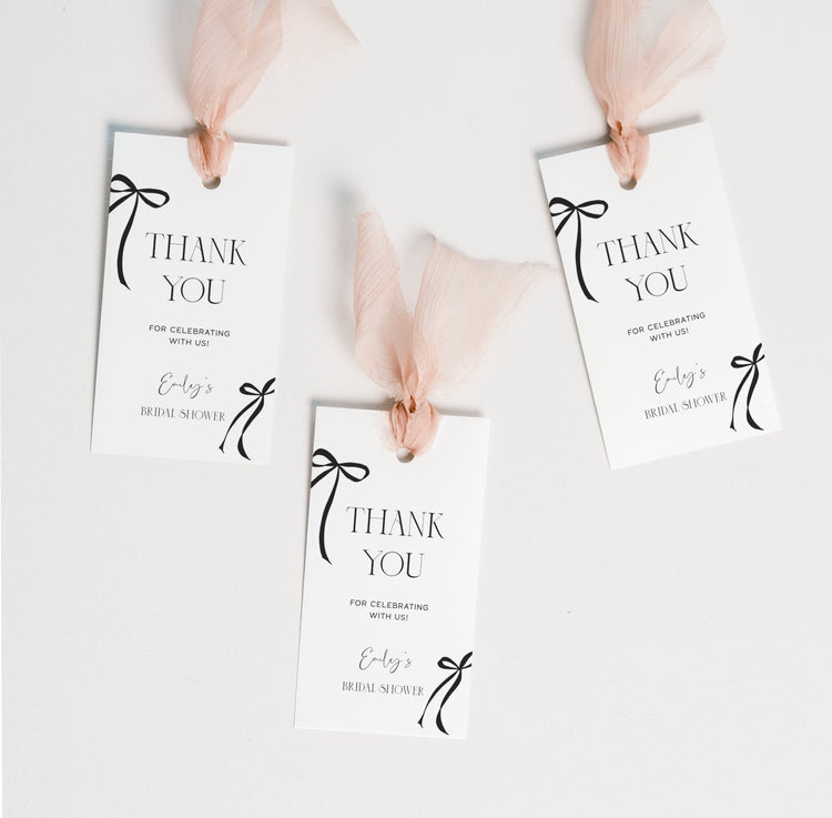 Black Bow Bridal shower Favour Tag digital Template