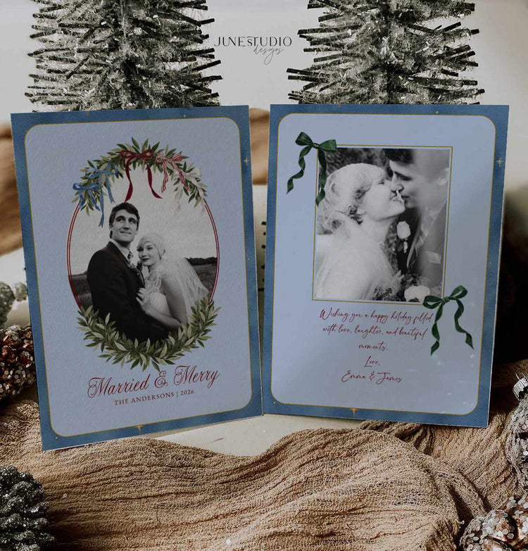Married and Merry Blue Christmas Photo Card Template