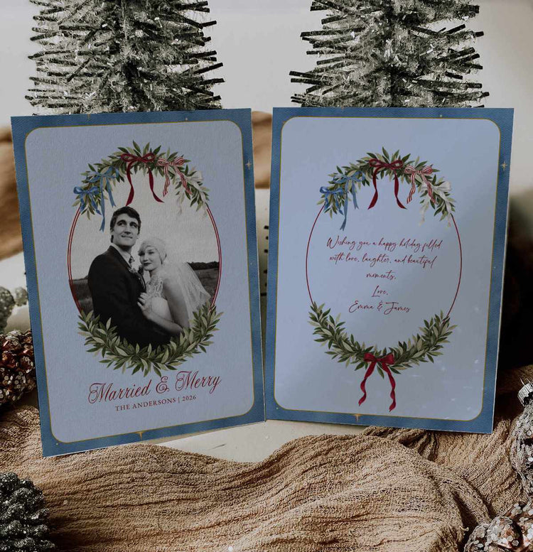 Married and Merry Blue Christmas Photo Card Template