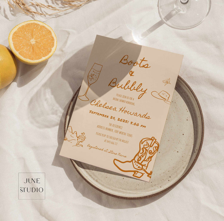 Boots and Bubbly Cowgirl Bridal Shower Invitation Template
