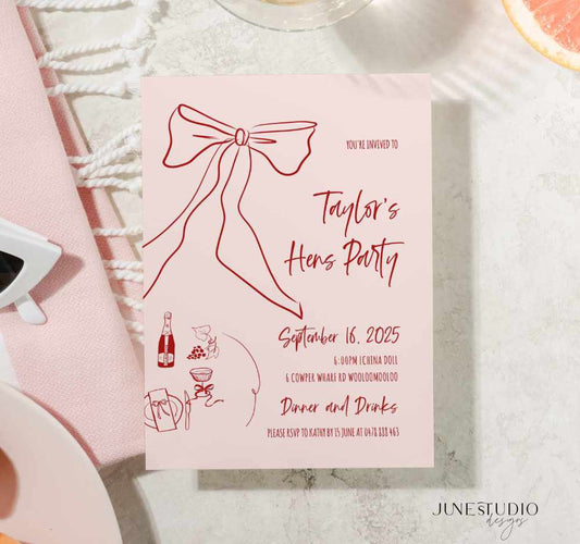 Bow Bridal Shower/ Bachelorette Party Invitation Template