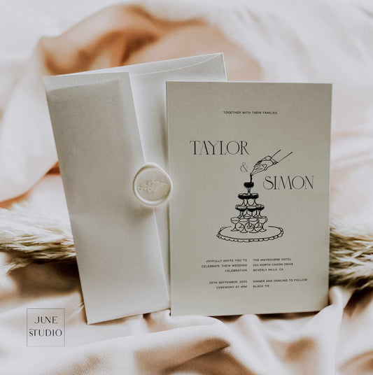 Old Money Champagne Tower Wedding Invitation Card Template