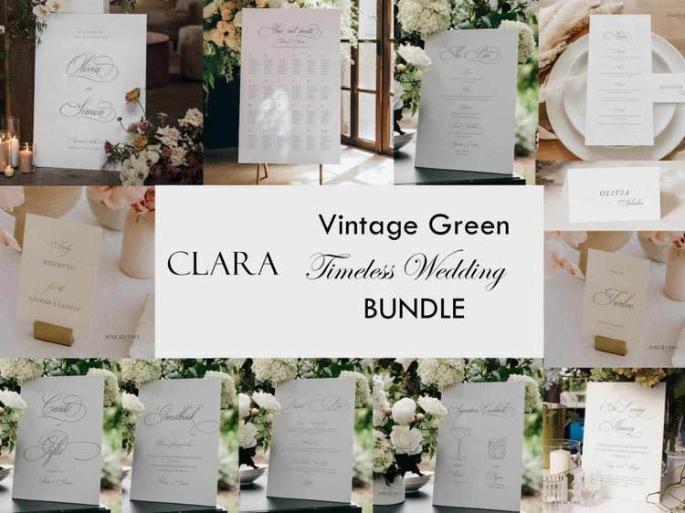 Classic Vintage Green Wedding Bundle Digital Templates