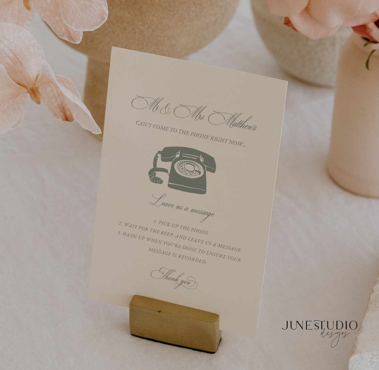classic wedding audio guest book sign printable template with hand drawn desk telephone