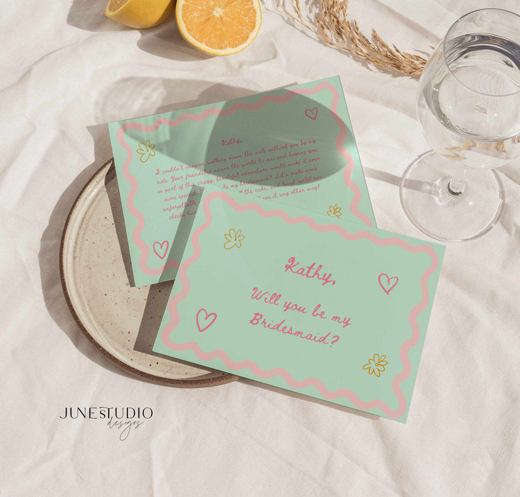 customizable Wavy vibrant colorful Bridesmaid Proposal Cards Digital Template