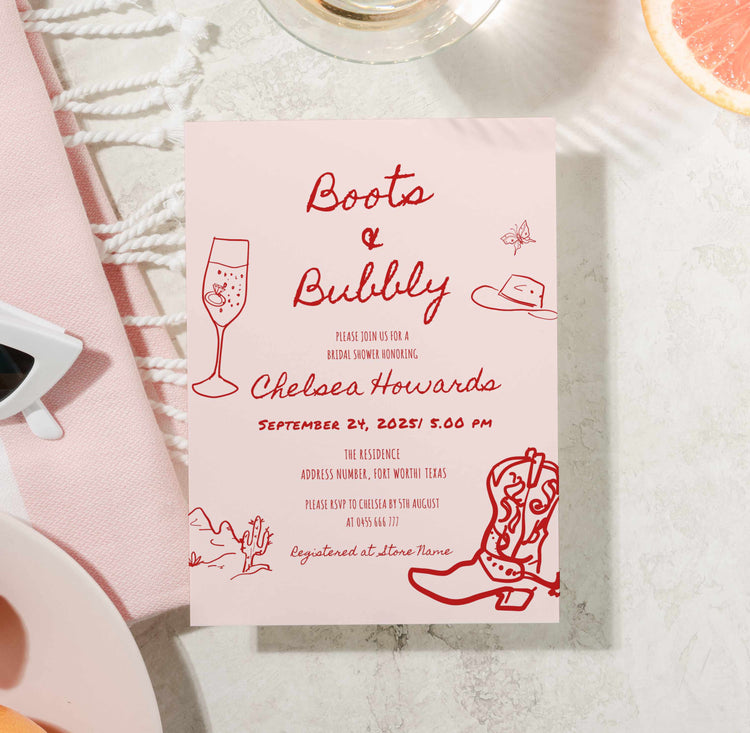 Boots and Bubbly Bridal Shower/ Bachelorette Party Invitation