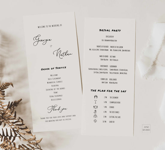 hand drawn wedding program, double side long program, ceremony program, french vintage inspired wedding