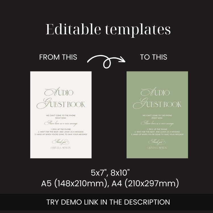 customizable modern retro sage green audio guest book sign digital template