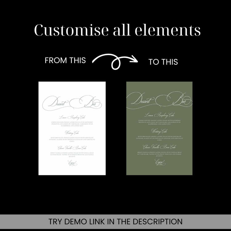 Timeless Dessert Bar Menu Sign Template