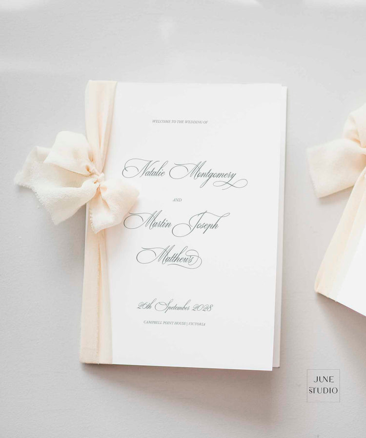 classic calligraphy wedding religious program booklet printable template