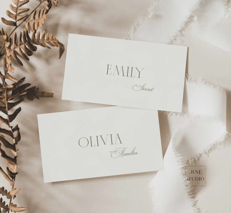 Sage Green Wedding Reception Menu and Place Card Set Template