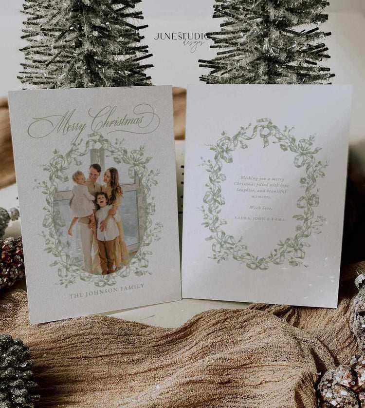 Elegant Sage Green Christmas Photo Card Template