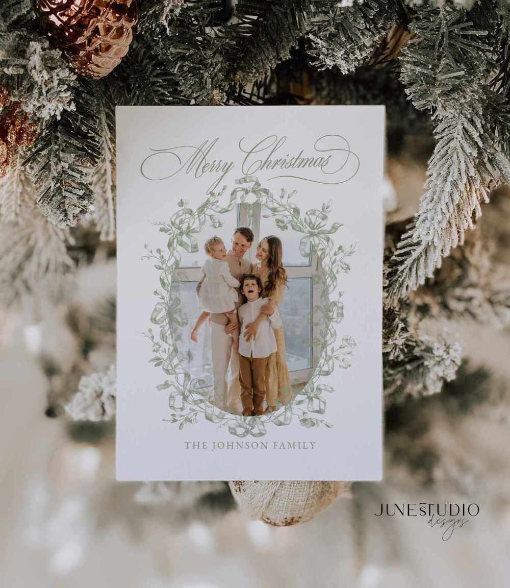 elegant sage green christmas photo card template