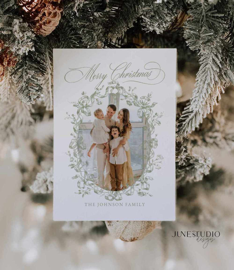 elegant sage green christmas photo card template
