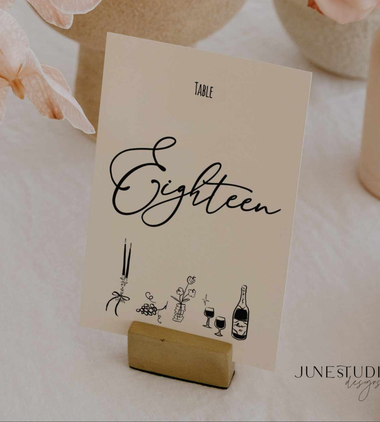 hand drawn whimsical wedding table number template 