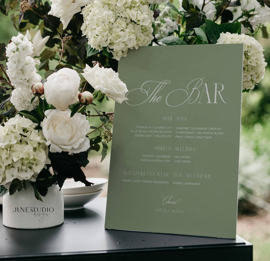 customizable sage green wedding drink menu sign printable template 
