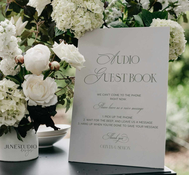 modern retro sage green audio guest book sign digital template