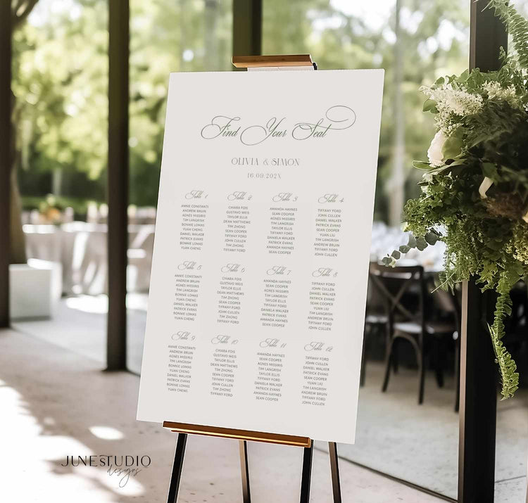 customizable sage green wedding seating chart 12 tables template printable- product from the right angle