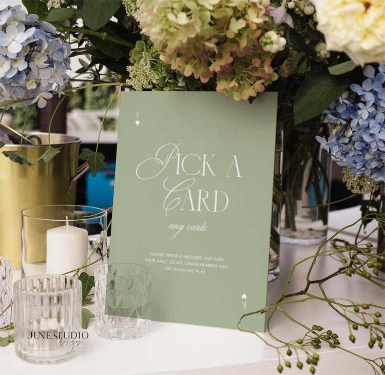 Sage Green Wedding Playing Cards Guest Book Sign Template