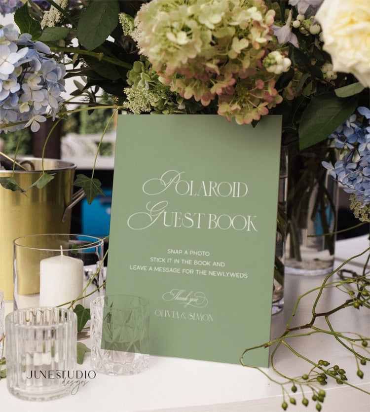 Sage Green Wedding Photo Guest Book Sign Template
