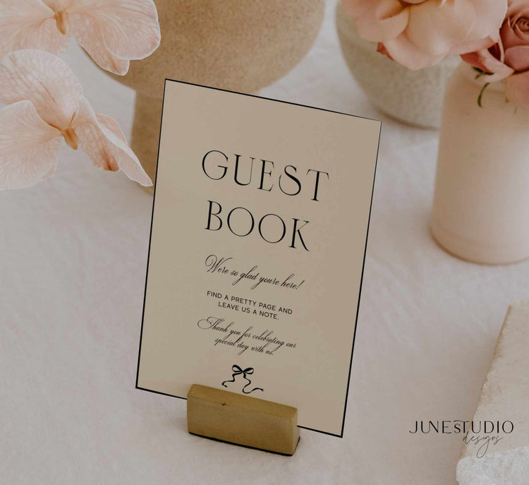 modern vintage hand drawn Bow_wedding_guest_book_Sign_Template_June_Studio_Designs