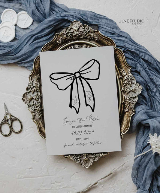 hand drawn french vintage inspired wedding save the date card template