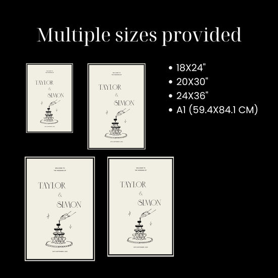 champagne tower illustated wedding welcome sign, modern vintage inspired, 90's aesthetic, digital template, editable hand drawn champagne tower welcome sign, bespoke trendy