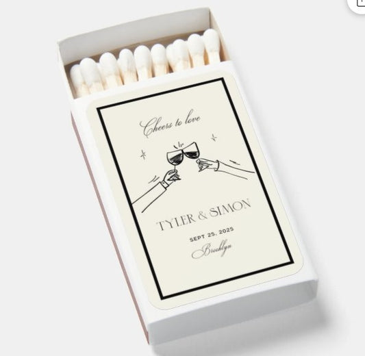 Old Money Matchbox Label Template | Customizable | Hand drawn Clinking Glasses