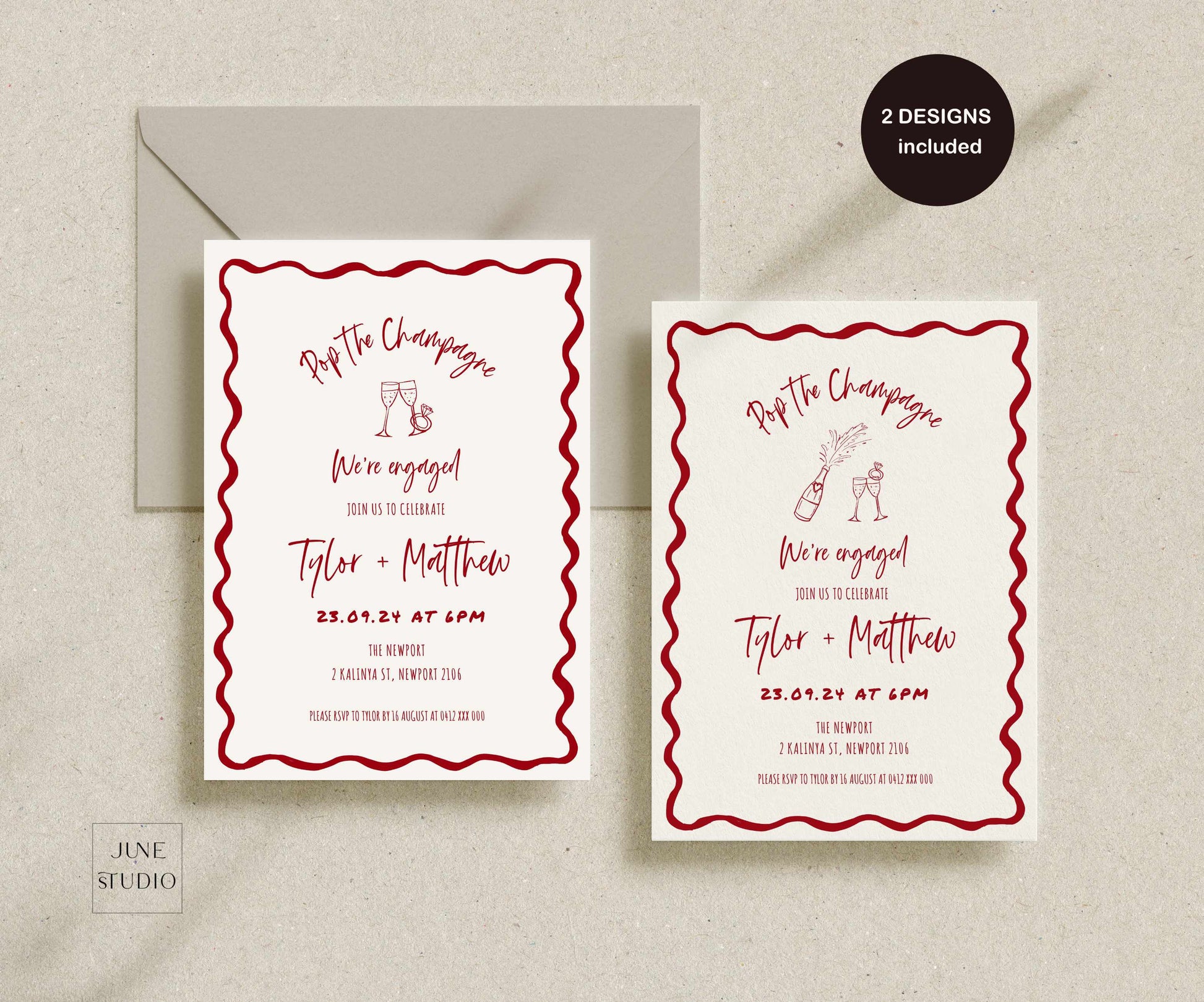 Hand drawn Pop the Champagne Engagement/ Rehearsal Dinner Invitation digital Template