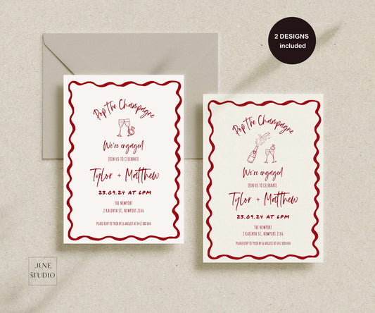 Hand drawn Pop the Champagne Engagement/ Rehearsal Dinner Invitation digital Template