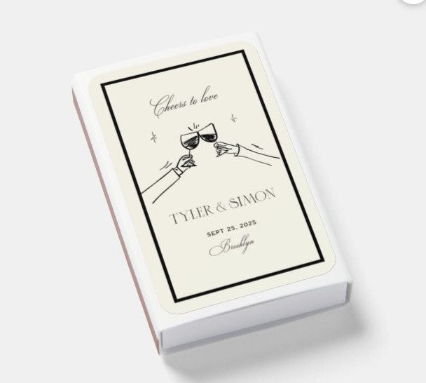 Old Money Matchbox Label Template | Customizable | Hand drawn Clinking Glasses