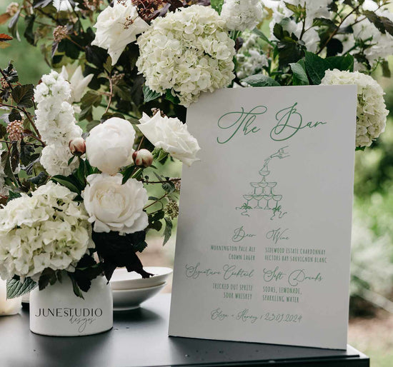 whimsical Hand drawn customizable Champagne Tower Wedding Bar Menu Sign digital Template