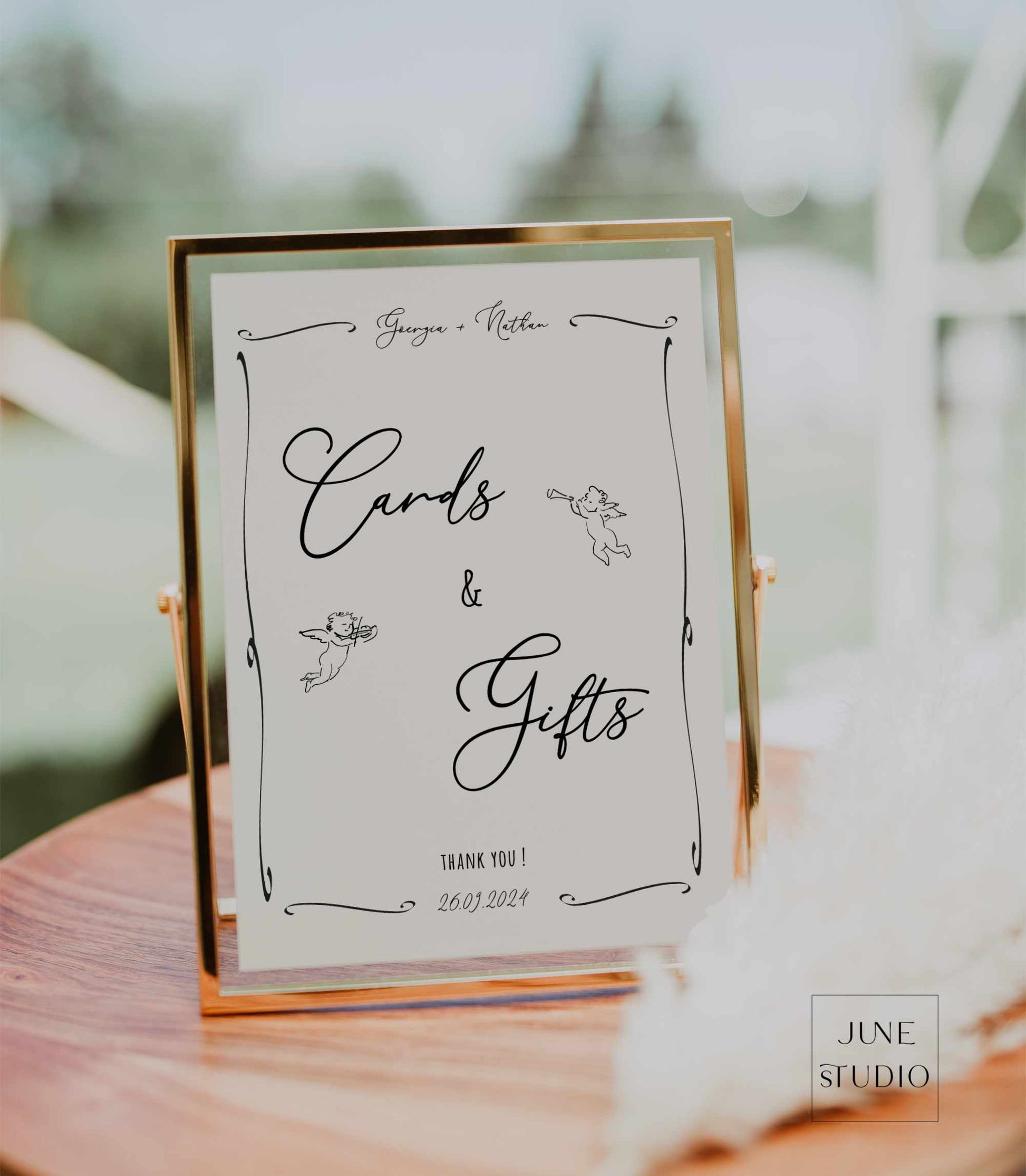 Whimsical Hand drawn cherubs Wedding Cards and Gifts Sign Digital Template