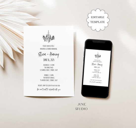 hand drawn editable wedding rehearsal dinner digital invitation template, the night before wedding invite digital template, corjl template, phone invite, text invite