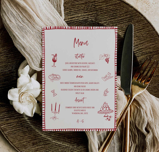 That's Amore Hand drawn striped Menu and Place Card Set digital Template