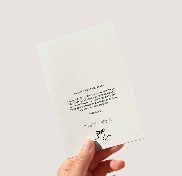 modern vintage wedding photo thank you card digital template, bow illustrated wedding thank you card, old money wedding aethetic, modern luxe wedding templates