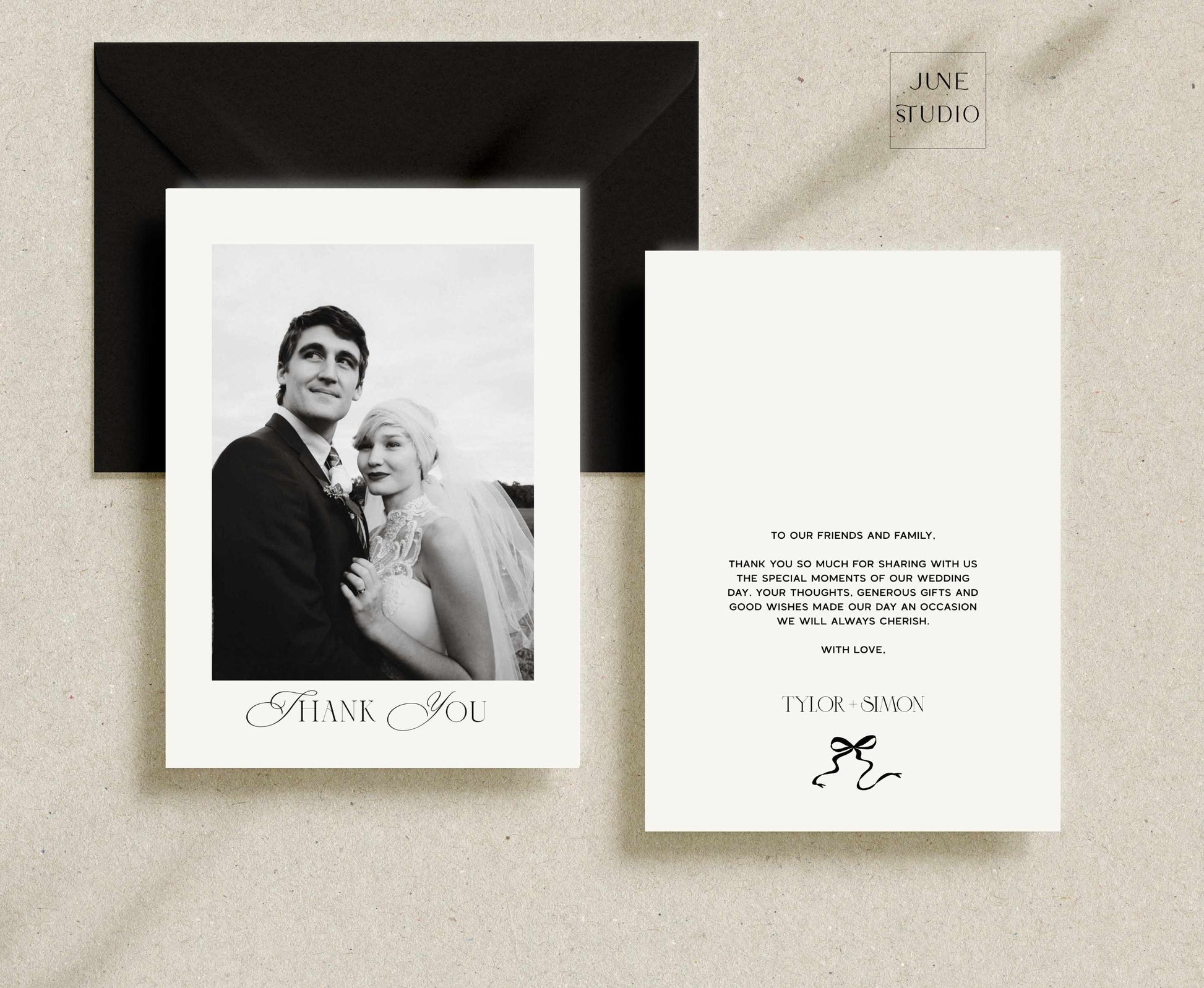 modern vintage wedding photo thank you card digital template, bow illustrated wedding thank you card, old money wedding aethetic, modern luxe wedding templates