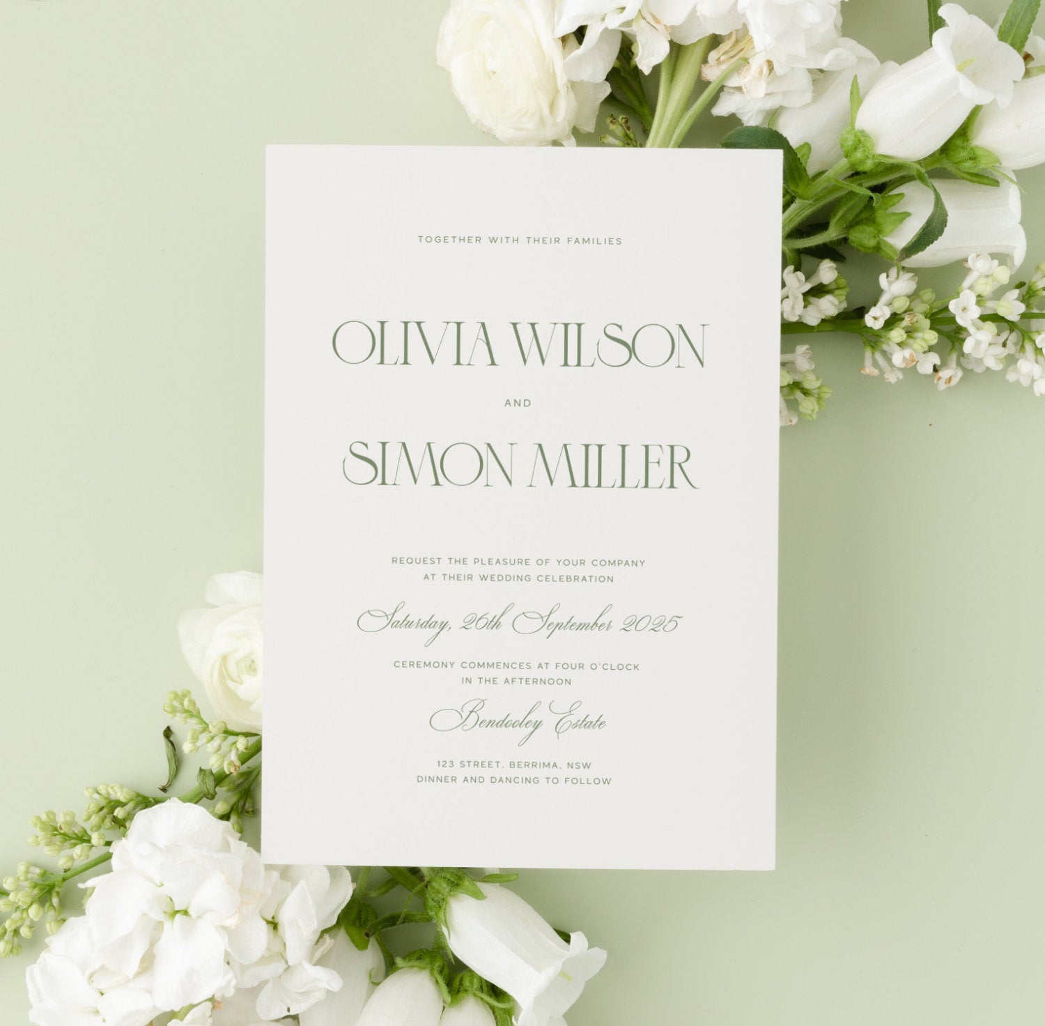 modern chic sage wedding invitation digital template