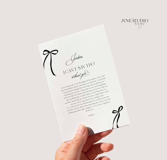 Old Money hand drawn bows Photo Bridesmaid Proposal Cards printable template
