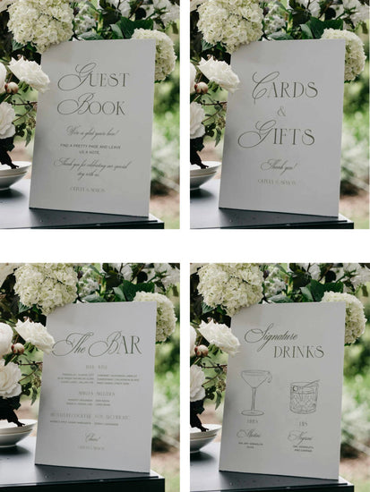 modern sage green wedding guest book sign cards and gifts sign bar menu sign and signature cocktails sign templates