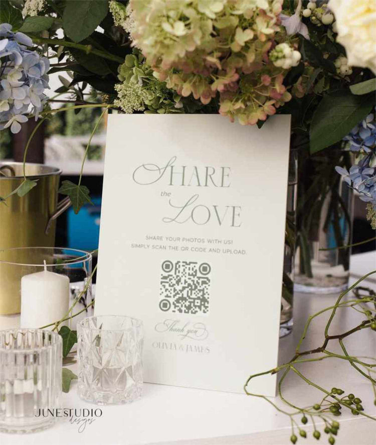 Sage Green Share The Love QR Code Wedding Sign Template