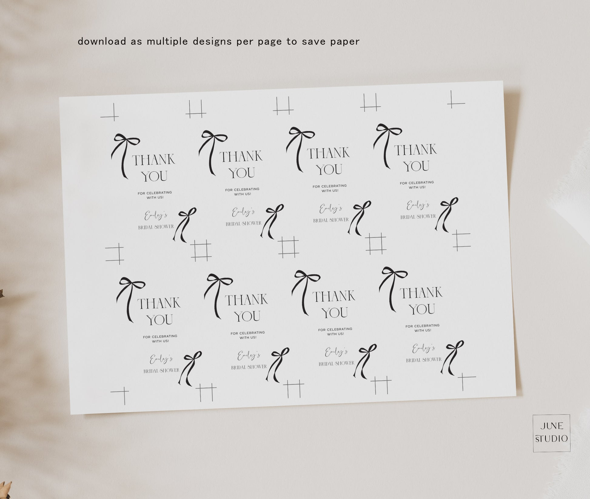 Black Bow birthday Favour Tag printable Template