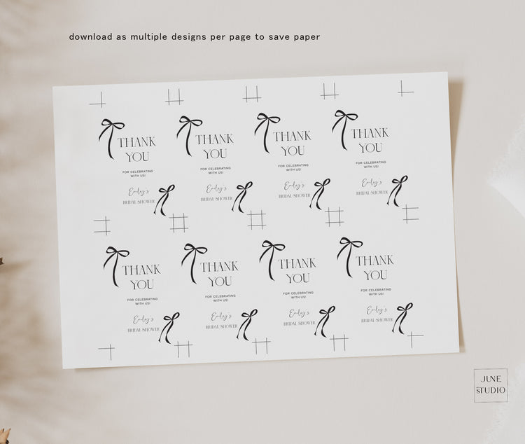 Black Bow birthday Favour Tag printable Template