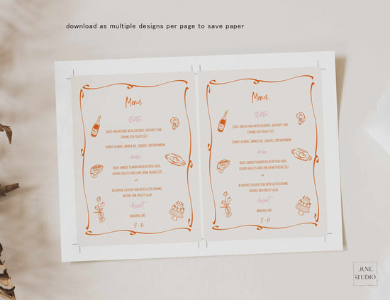 customizable Hand drawn Vibrant Colourful Menu digital Template
