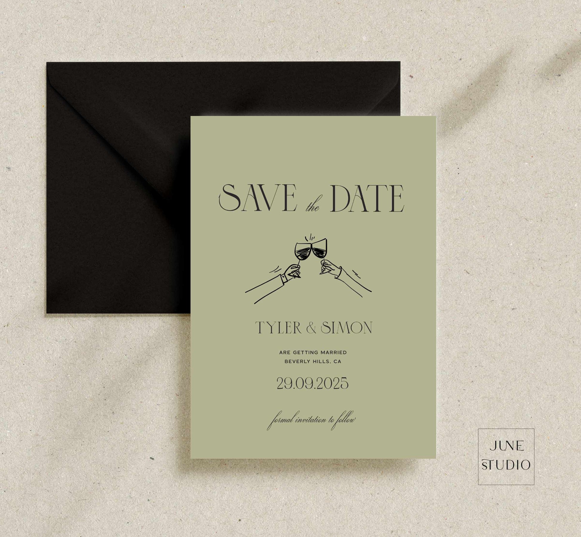 toast illustrated wedding save the date invitation card template, editable digital template, hand drawn cheers save date invite, old money vintage inspired wedding , 90's aesthetic