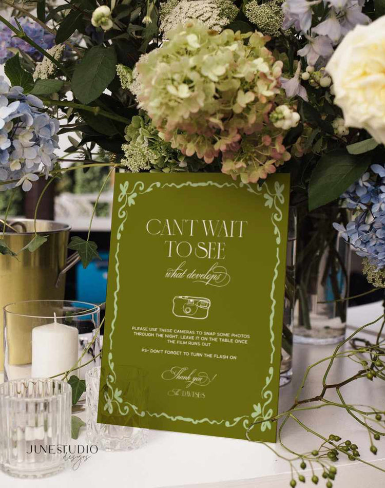 Burgundy Wedding Disposable Camera Sign Template