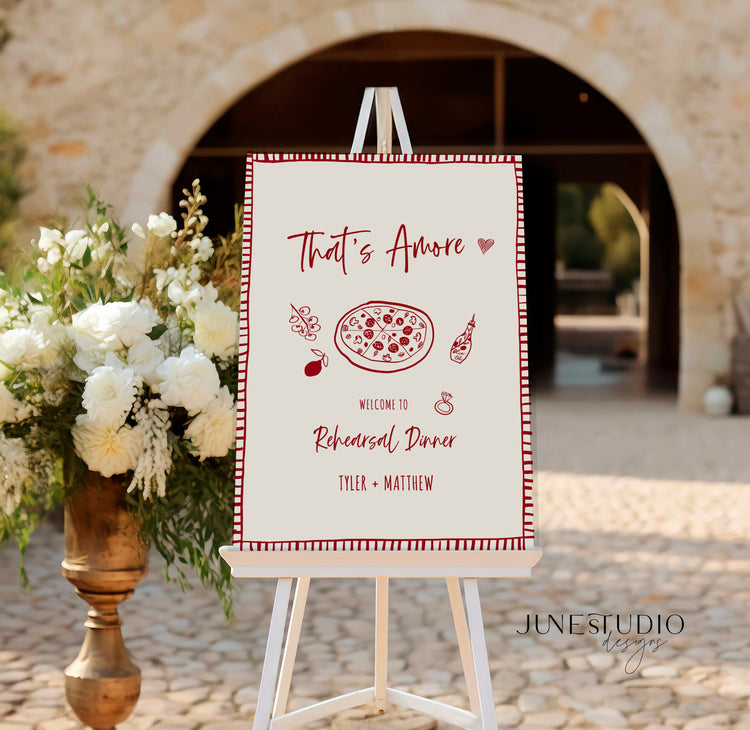 hand drawn that's amore pizza engagement welcome sign printable template