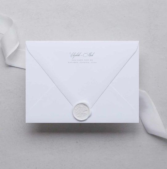 elegant script vintage green wedding addressing envelope digital template with return addressing backing