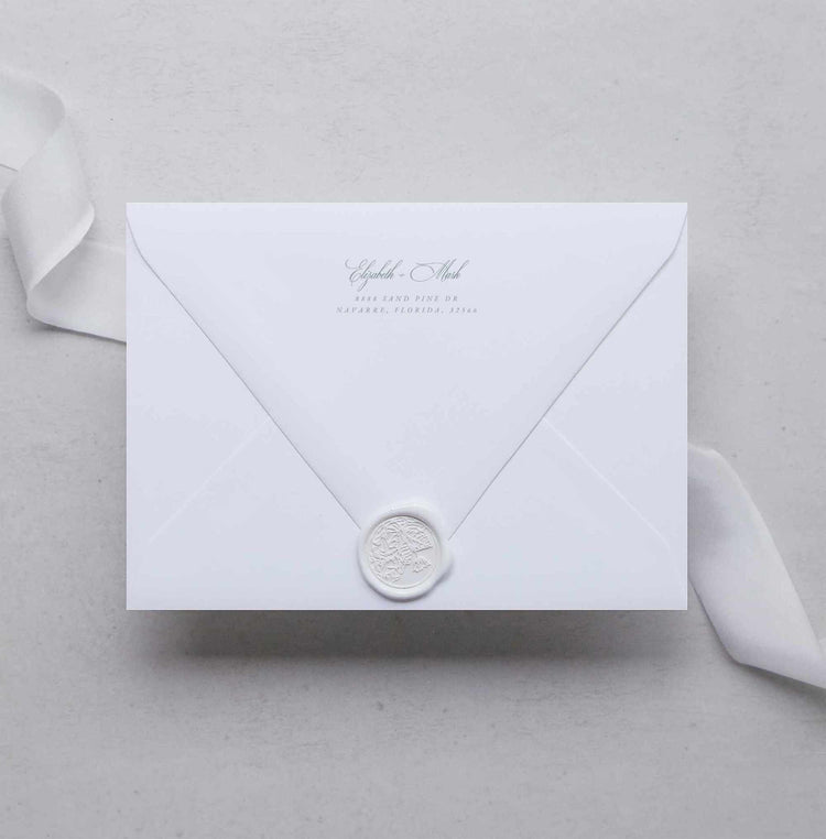 elegant script vintage green wedding addressing envelope digital template with return addressing backing
